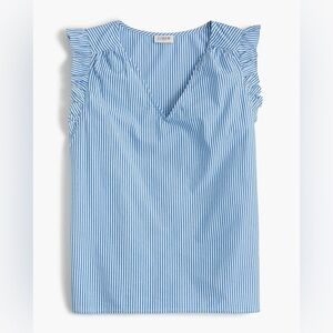 J.Crew Sleeveless Blue Stripe V-Neck Ruffle Sleeve Women's Top Size Medium